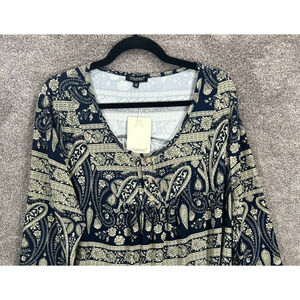 CPOKRTWSO Blouse Women 2X Blue Paisley Scoop Neck Flowy Pullover Top Art to Wear